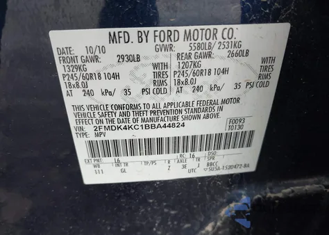 2011 Ford Edge Limited z USA, uszkodzony, nr VIN 2FMDK4KC1BBA44824